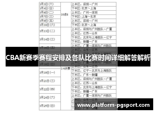 CBA新赛季赛程安排及各队比赛时间详细解答解析